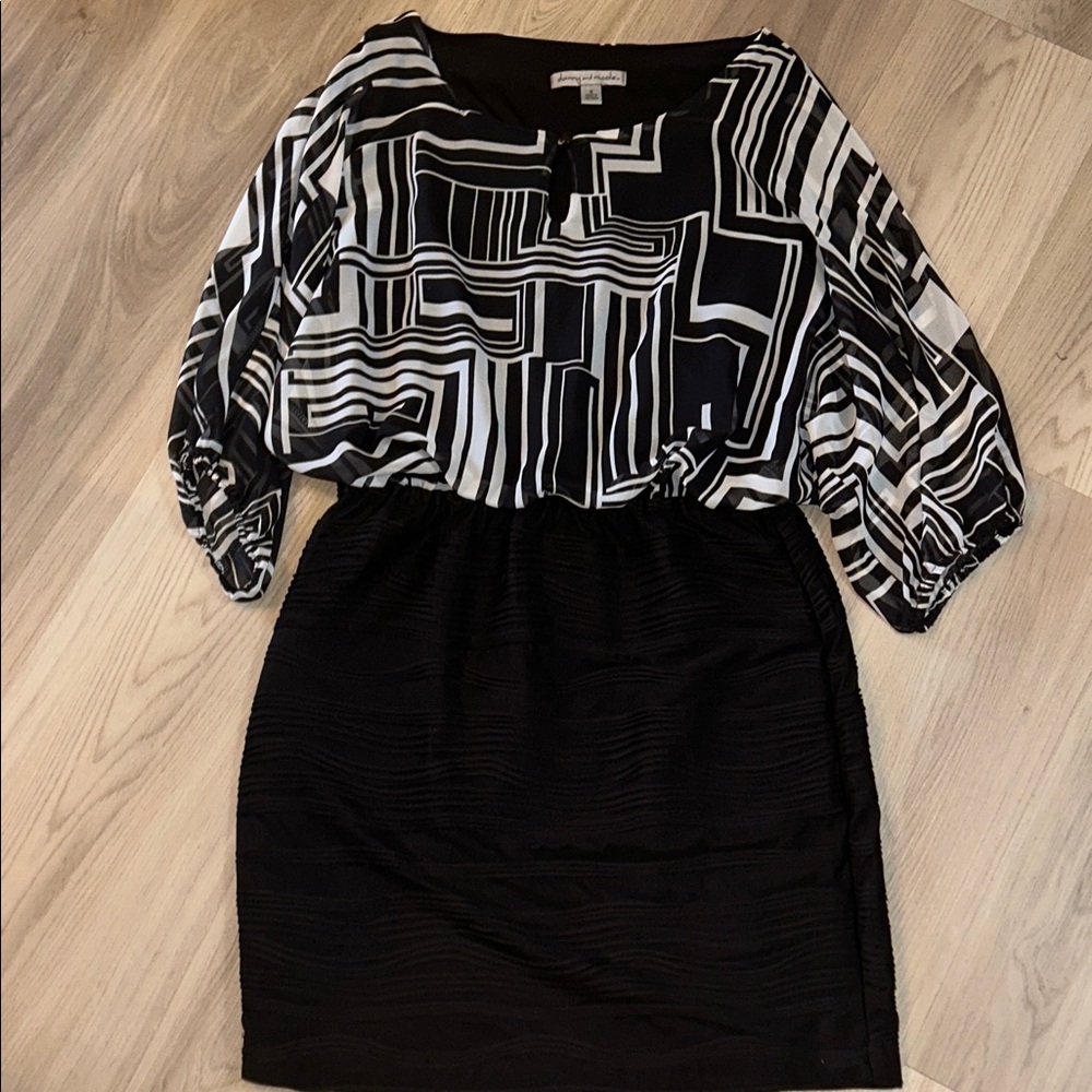 Danny & Nicole Women's Geometric Dress 8 Black White Wedding